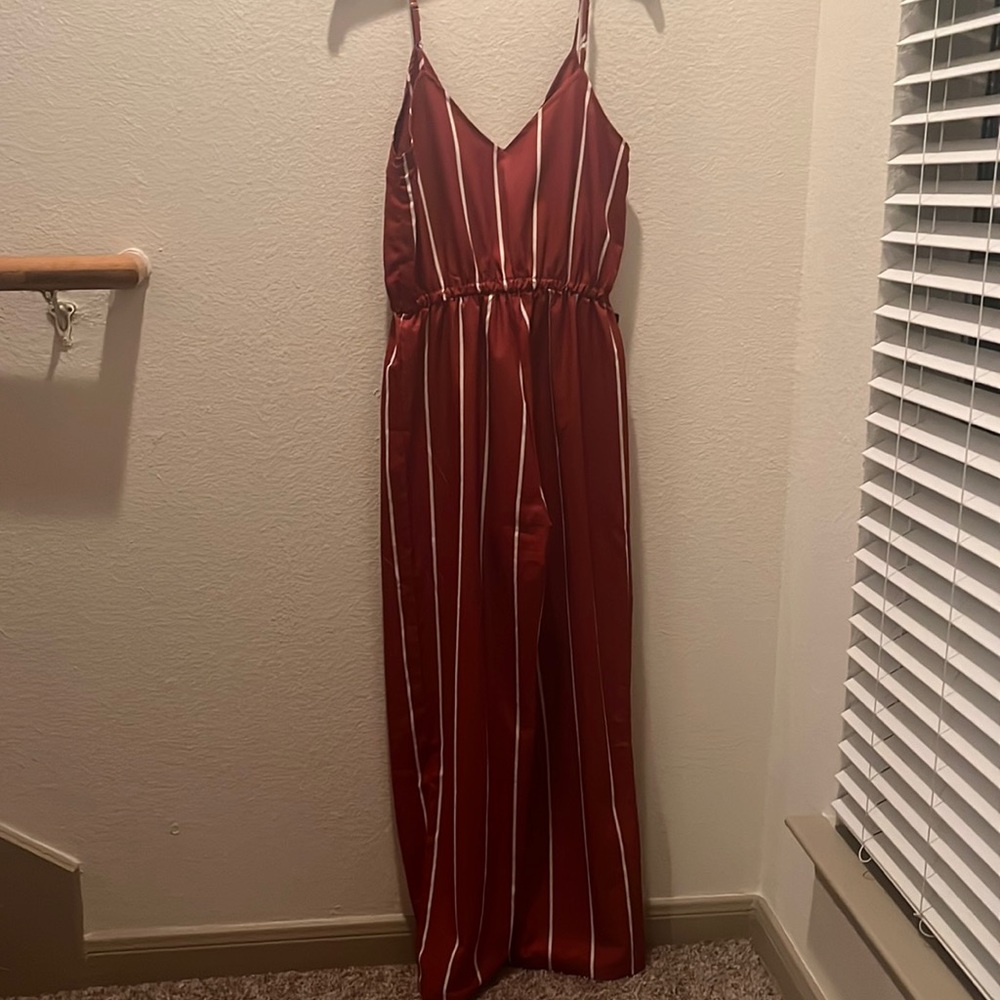 Burnt orange white stripes pant jumpsuit